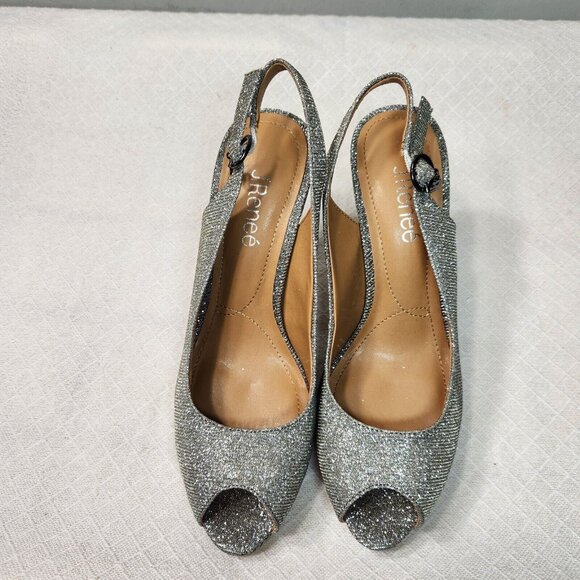 J Renee Women's Size 8 M Toe Platform Sculptured High Heel Glitter  Silver -9 - Picture 7 of 9